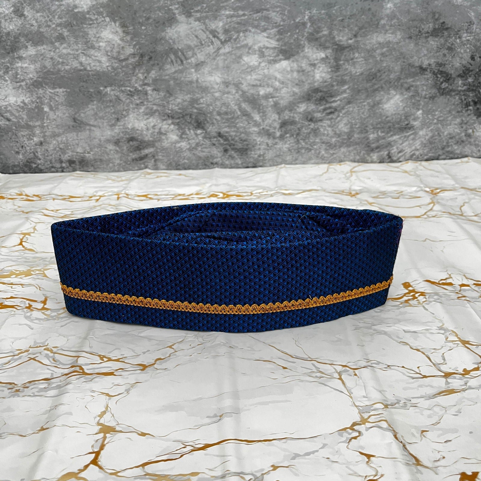 Dark Blue With Lace Khan Topi - 01 - Mudrawholesale