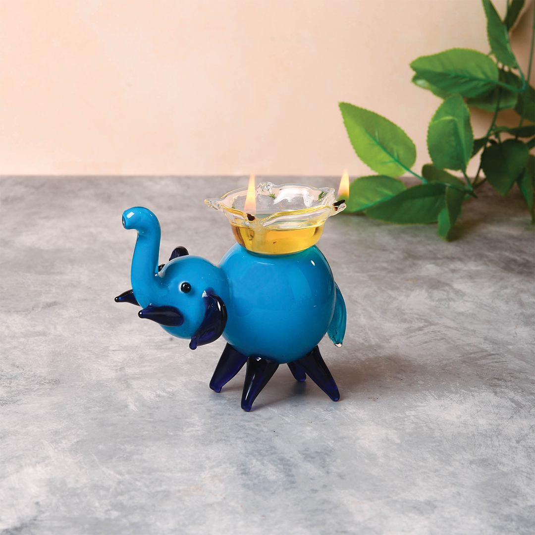 Elephant Diya (Blue) - Mudrawholesale