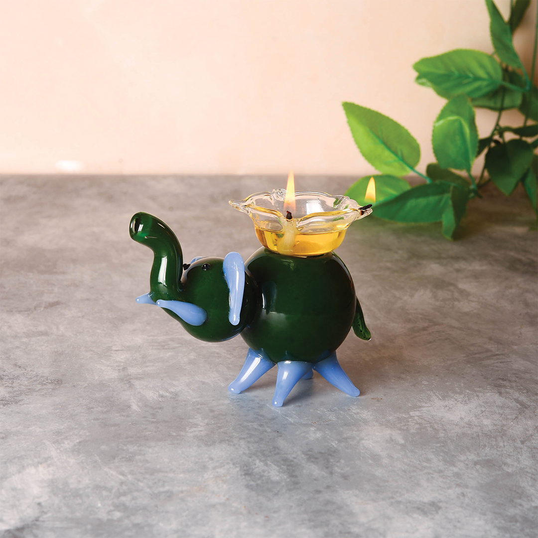 Elephant Diya (Green) - Mudrawholesale