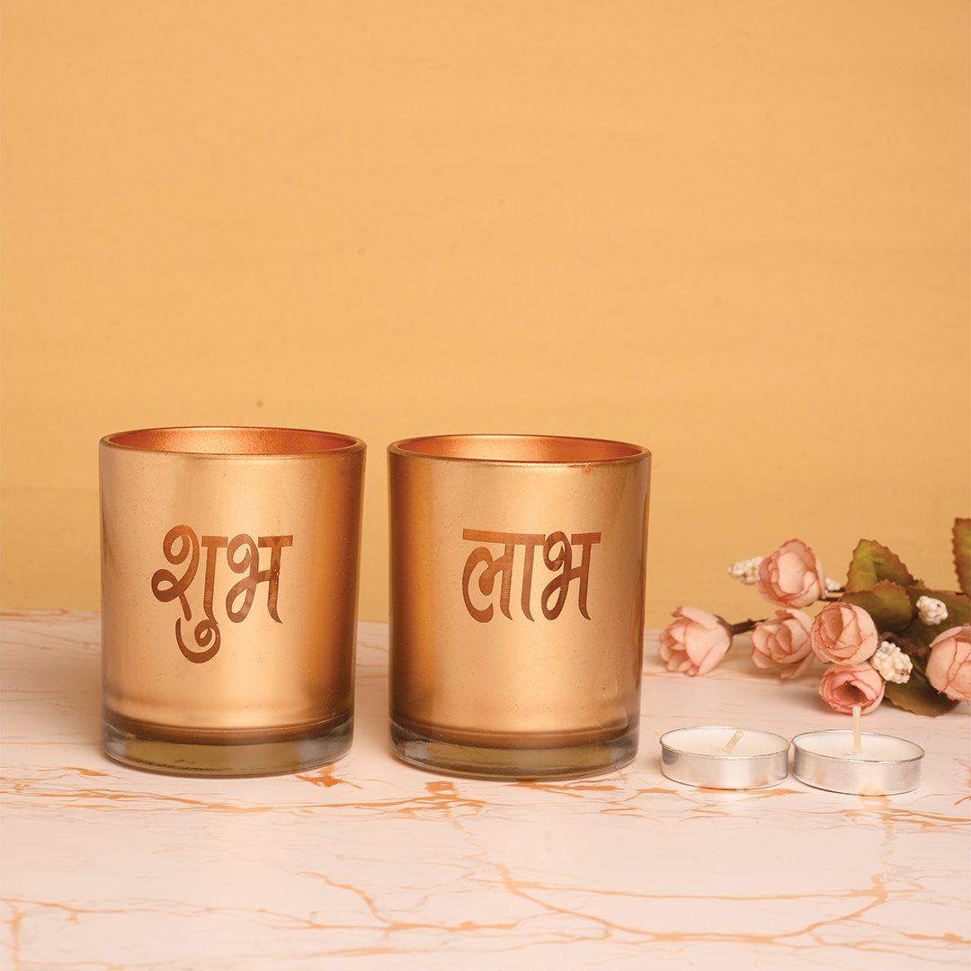 Shubh Labh Golden Glass Diya Mudrawholesale