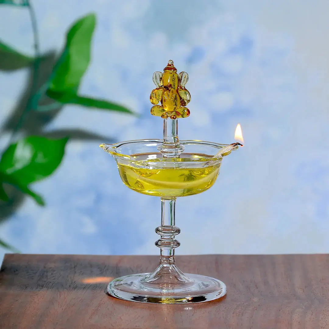 Glass Deepak Diya With Ganesh Mudrawholesale