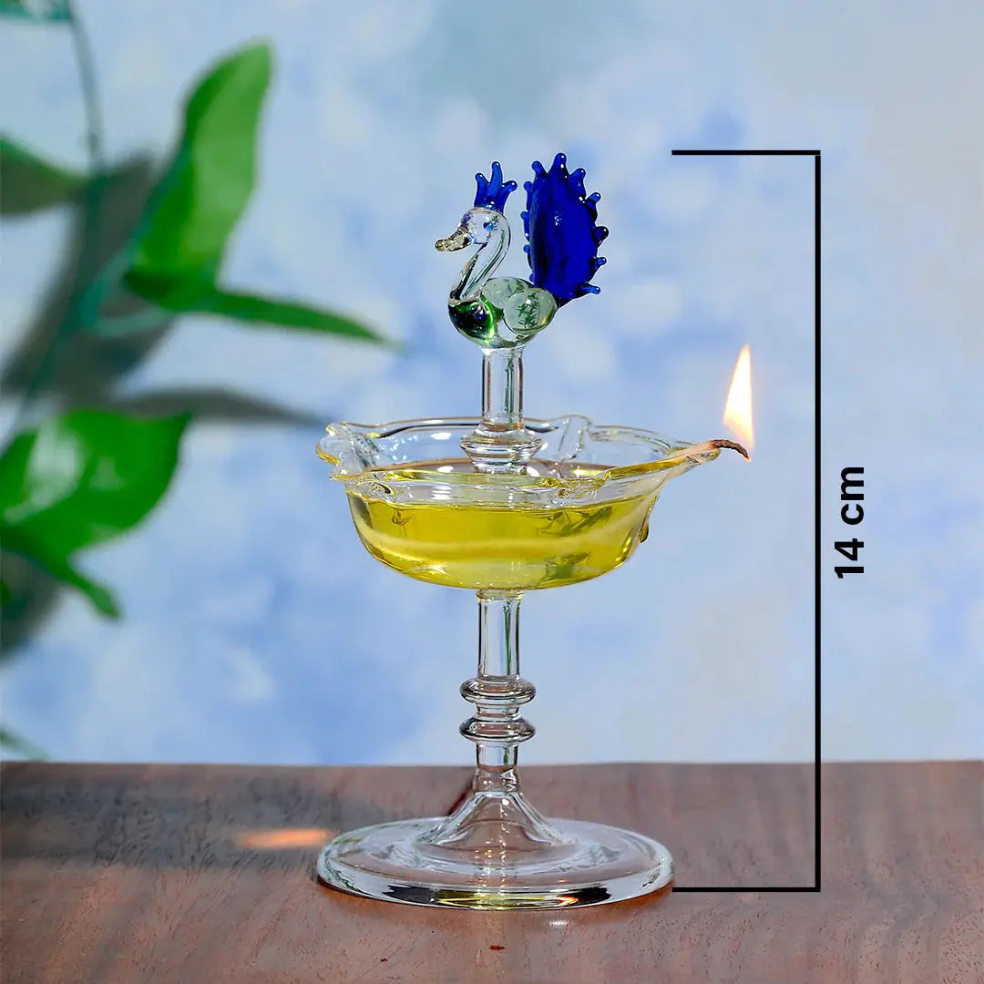 Glass Deepak Diya With Peacock Mudrawholesale